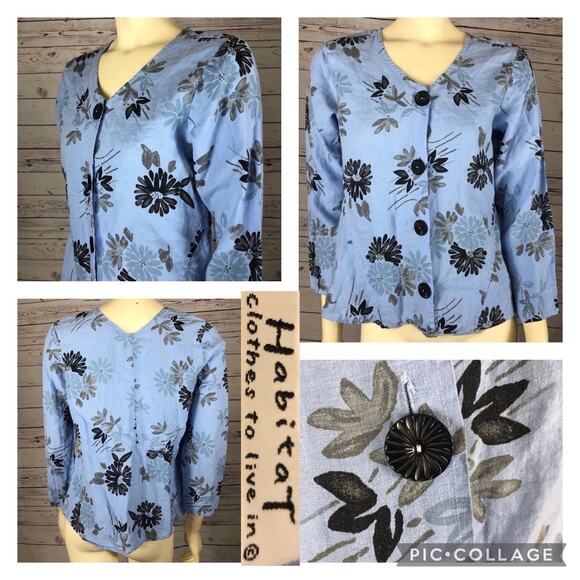 Habitat, clothes to live in blue floral linen button down blouse size xs - Picture 3 of 12